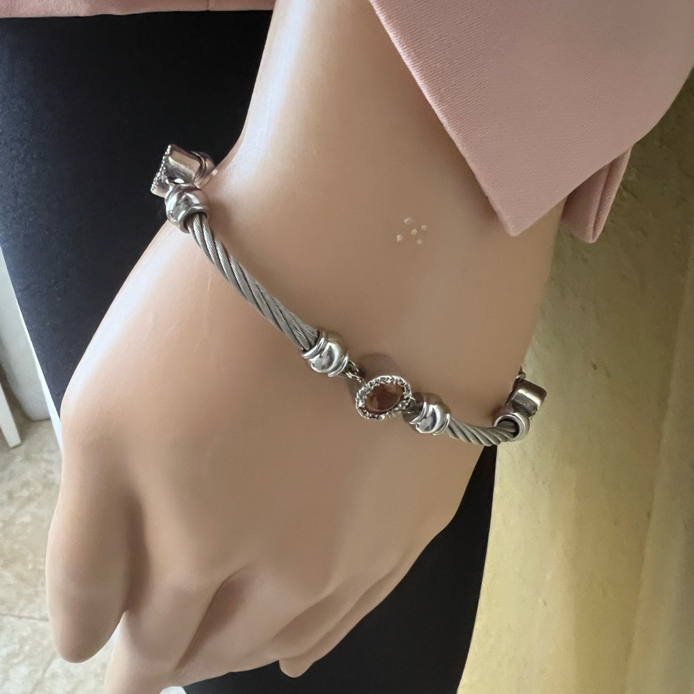 Sterling Silver cable Chain Bracelet with semi precious and diamond accents